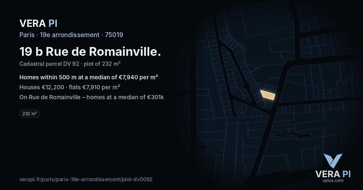 19 b Rue de Romainville, 19e arrondissement at night – the plot lit, the parcels around coloured by the prices near them