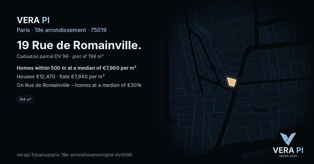 19 Rue de Romainville, 19e arrondissement at night – the plot lit, the parcels around coloured by the prices near them