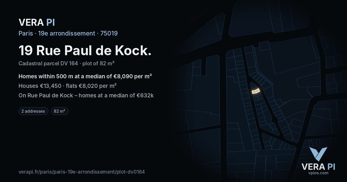 19 Rue Paul de Kock, 19e arrondissement at night – the plot lit, the parcels around coloured by the prices near them