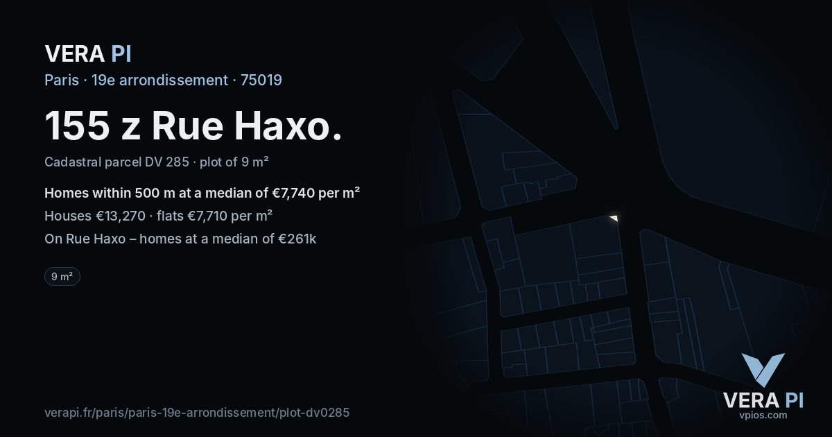 155 z Rue Haxo, 19e arrondissement at night – the plot lit, the parcels around coloured by the prices near them