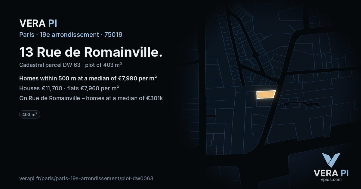 13 Rue de Romainville, 19e arrondissement at night – the plot lit, the parcels around coloured by the prices near them