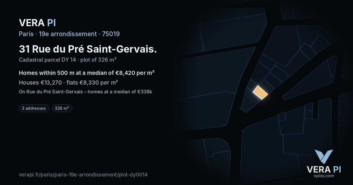 31 Rue du Pré Saint-Gervais, 19e arrondissement at night – the plot lit, the parcels around coloured by the prices near them