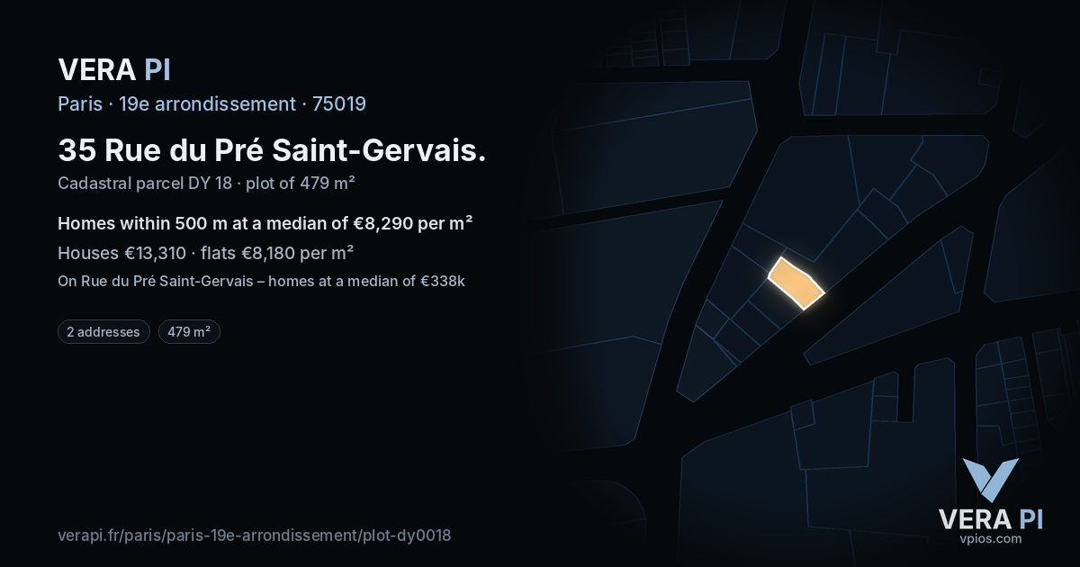 35 Rue du Pré Saint-Gervais, 19e arrondissement at night – the plot lit, the parcels around coloured by the prices near them