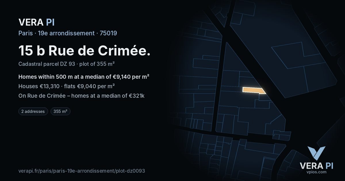 15 b Rue de Crimée, 19e arrondissement at night – the plot lit, the parcels around coloured by the prices near them