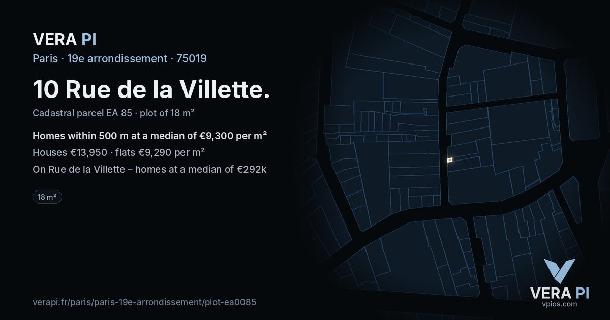 10 Rue de la Villette, 19e arrondissement at night – the plot lit, the parcels around coloured by the prices near them