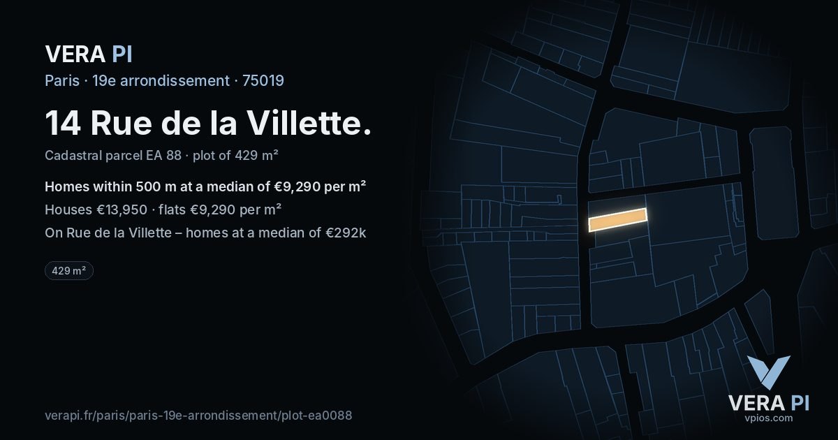 14 Rue de la Villette, 19e arrondissement at night – the plot lit, the parcels around coloured by the prices near them
