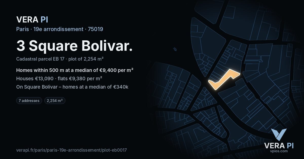 3 Square Bolivar, 19e arrondissement at night – the plot lit, the parcels around coloured by the prices near them