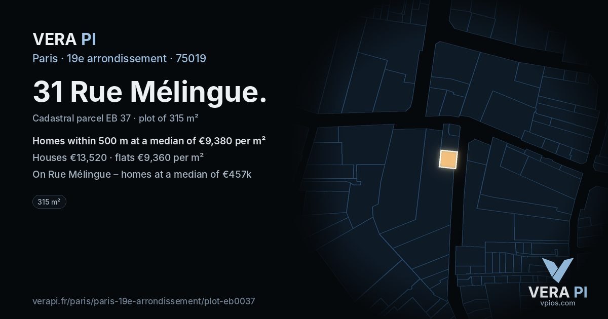 31 Rue Mélingue, 19e arrondissement at night – the plot lit, the parcels around coloured by the prices near them