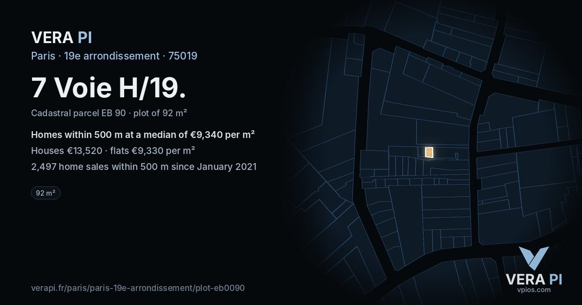 7 Voie H/19, 19e arrondissement at night – the plot lit, the parcels around coloured by the prices near them