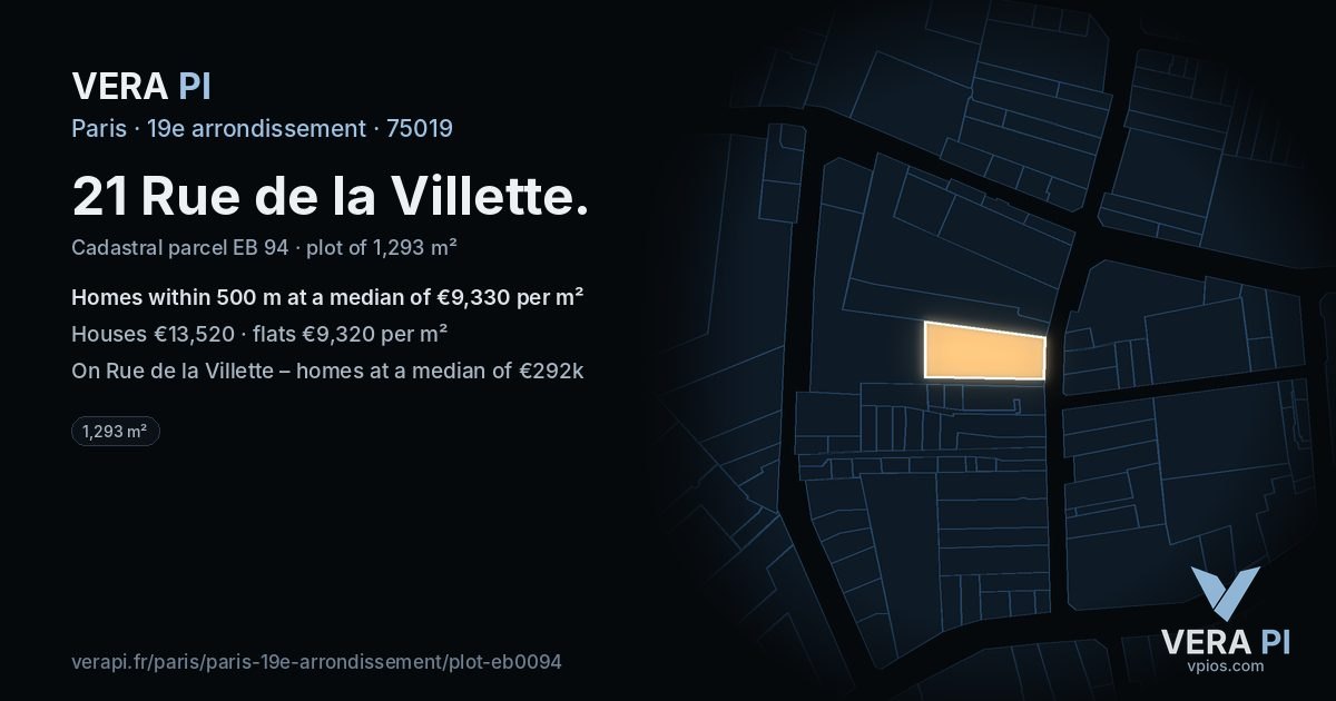21 Rue de la Villette, 19e arrondissement at night – the plot lit, the parcels around coloured by the prices near them