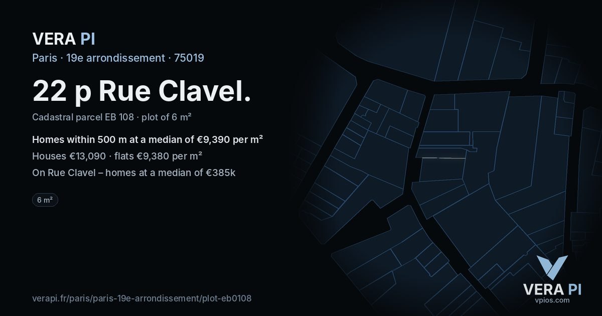 22 p Rue Clavel, 19e arrondissement at night – the plot lit, the parcels around coloured by the prices near them