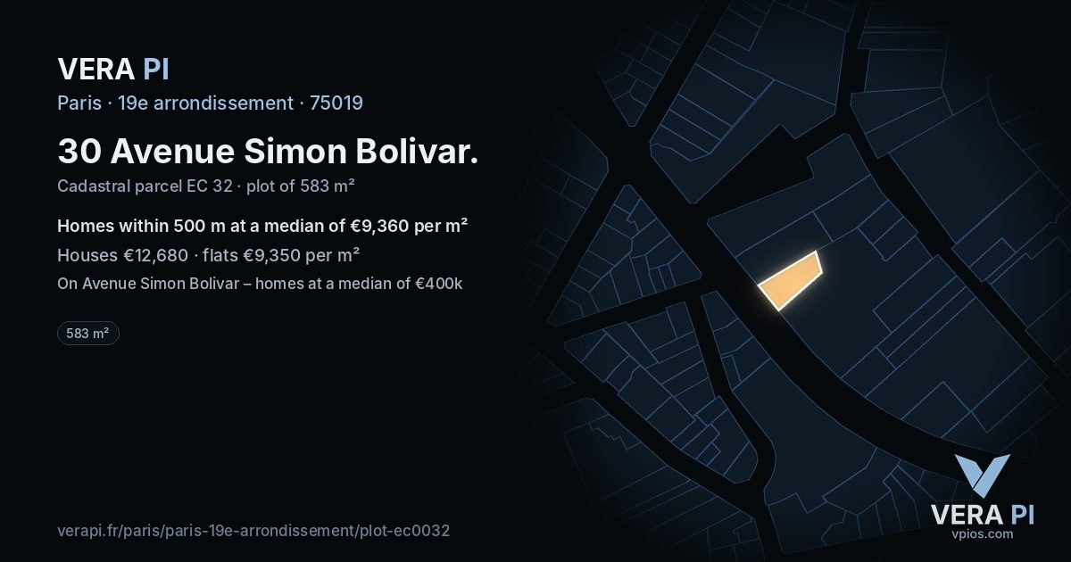30 Avenue Simon Bolivar, 19e arrondissement at night – the plot lit, the parcels around coloured by the prices near them