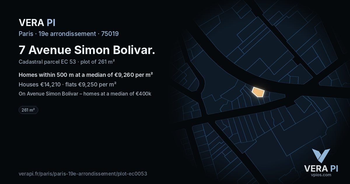 7 Avenue Simon Bolivar, 19e arrondissement at night – the plot lit, the parcels around coloured by the prices near them