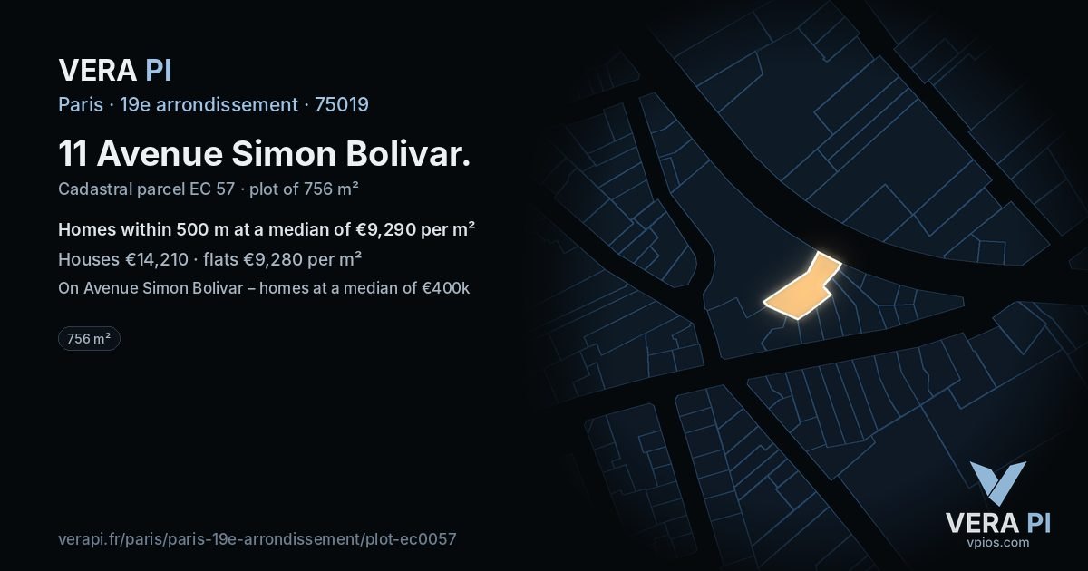 11 Avenue Simon Bolivar, 19e arrondissement at night – the plot lit, the parcels around coloured by the prices near them