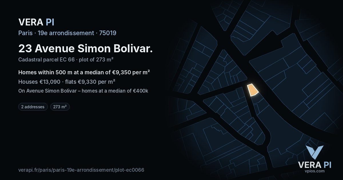 23 Avenue Simon Bolivar, 19e arrondissement at night – the plot lit, the parcels around coloured by the prices near them