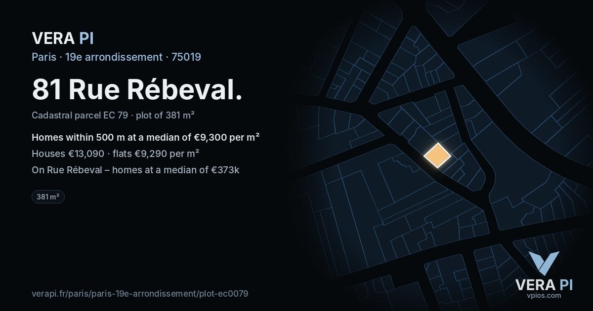 81 Rue Rébeval, 19e arrondissement at night – the plot lit, the parcels around coloured by the prices near them