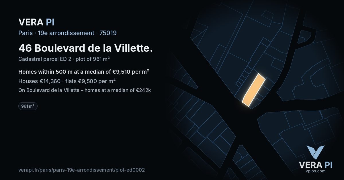 46 Boulevard de la Villette, 19e arrondissement at night – the plot lit, the parcels around coloured by the prices near them