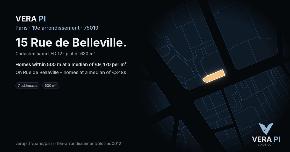 15 Rue de Belleville, 19e arrondissement at night – the plot lit, the parcels around coloured by the prices near them