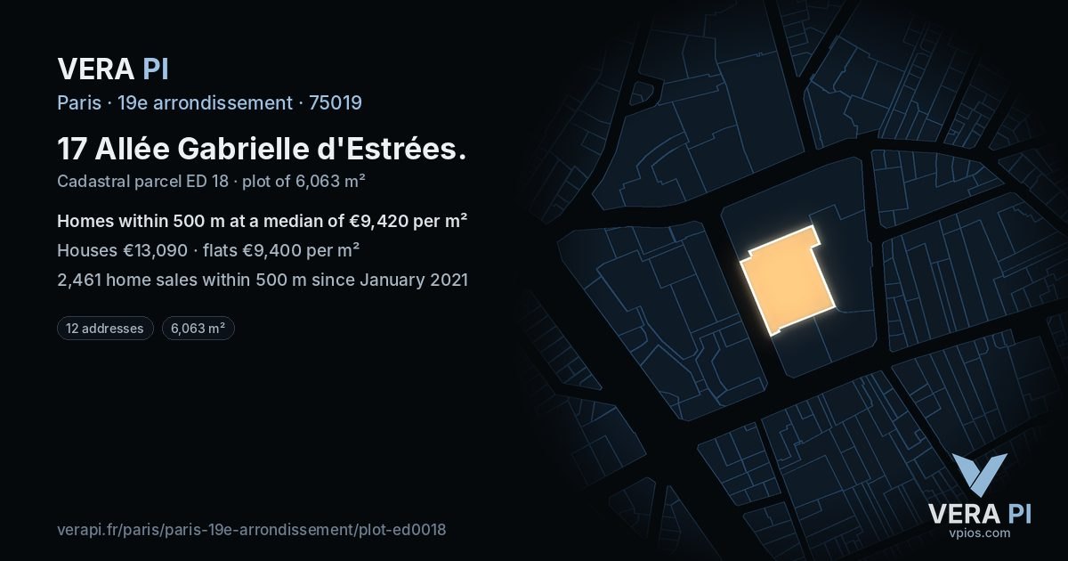 17 Allée Gabrielle d'Estrées, 19e arrondissement at night – the plot lit, the parcels around coloured by the prices near them