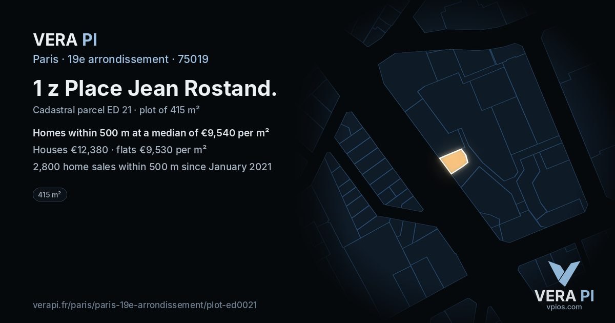 1 z Place Jean Rostand, 19e arrondissement at night – the plot lit, the parcels around coloured by the prices near them