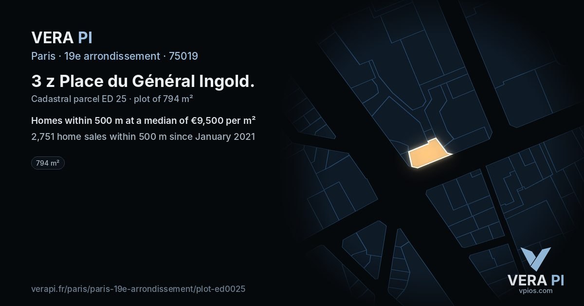 3 z Place du Général Ingold, 19e arrondissement at night – the plot lit, the parcels around coloured by the prices near them