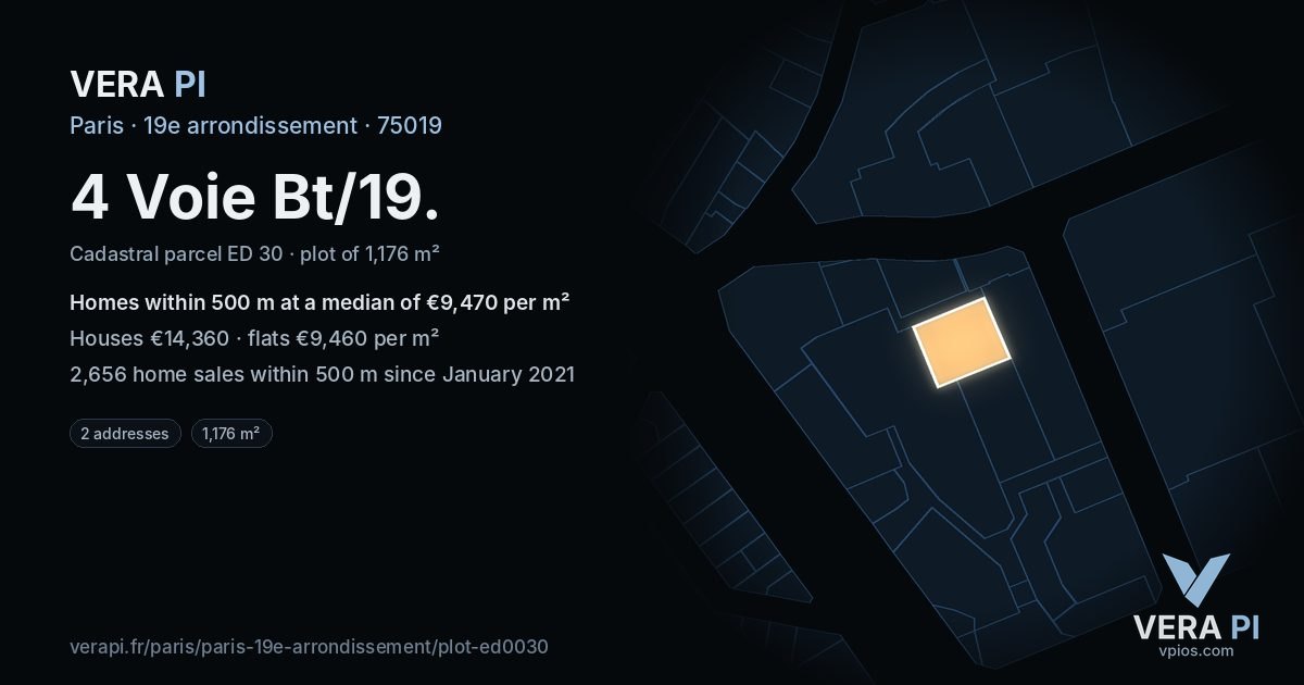 4 Voie Bt/19, 19e arrondissement at night – the plot lit, the parcels around coloured by the prices near them