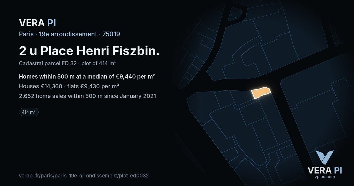 2 u Place Henri Fiszbin, 19e arrondissement at night – the plot lit, the parcels around coloured by the prices near them