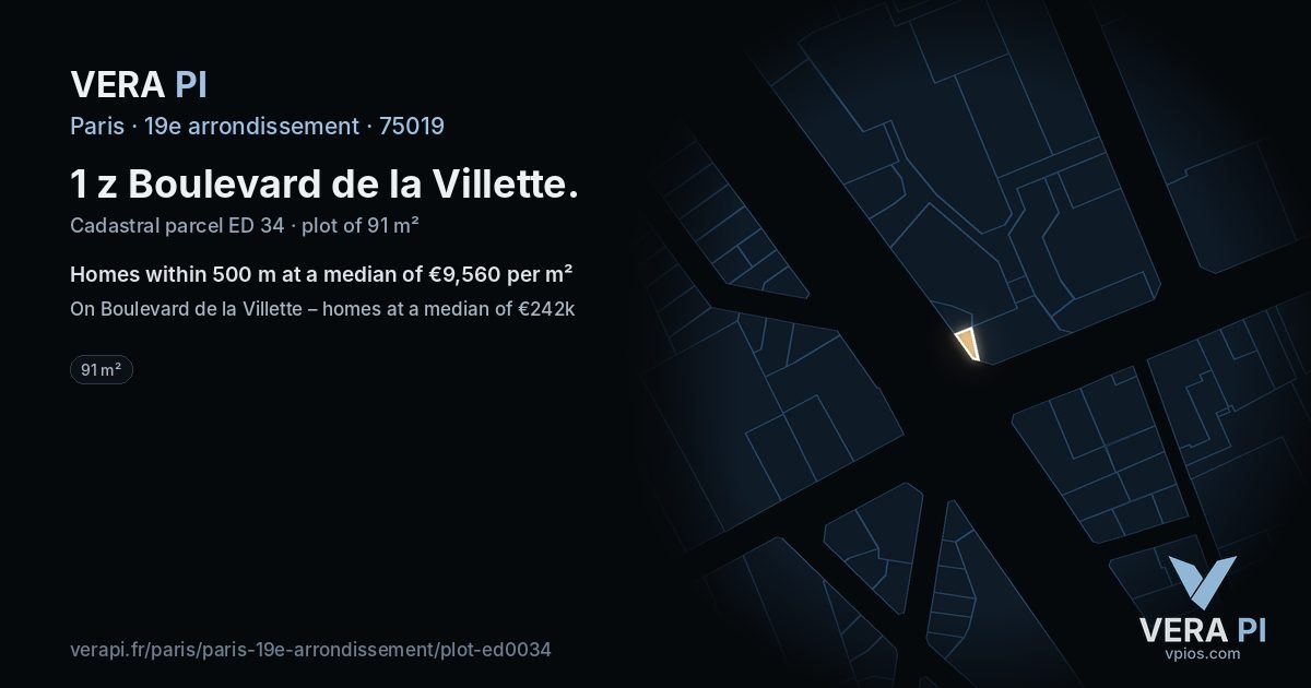 1 z Boulevard de la Villette, 19e arrondissement at night – the plot lit, the parcels around coloured by the prices near them