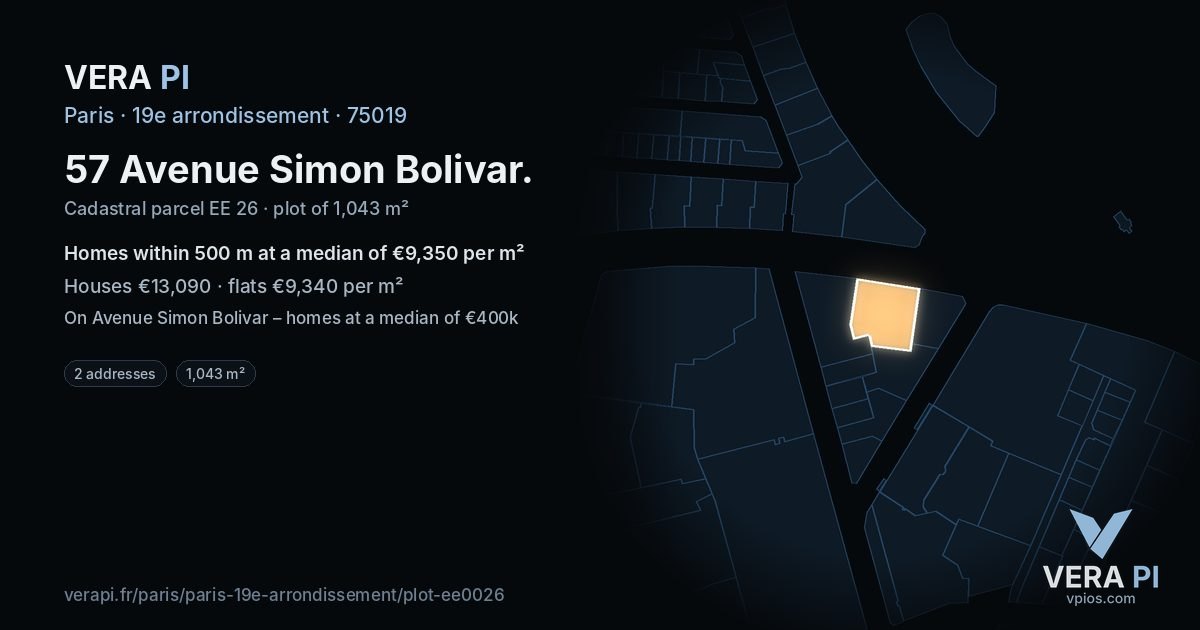 57 Avenue Simon Bolivar, 19e arrondissement at night – the plot lit, the parcels around coloured by the prices near them