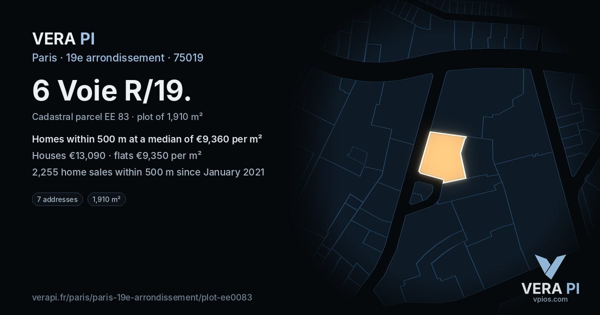 6 Voie R/19, 19e arrondissement at night – the plot lit, the parcels around coloured by the prices near them
