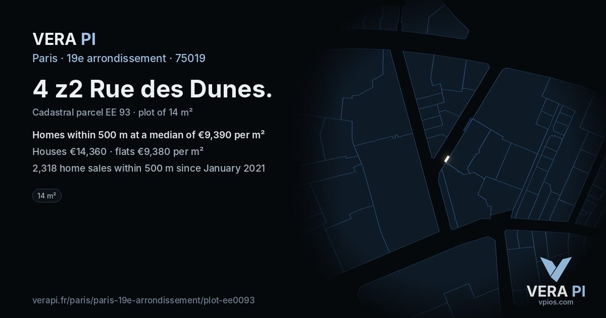 4 z2 Rue des Dunes, 19e arrondissement at night – the plot lit, the parcels around coloured by the prices near them