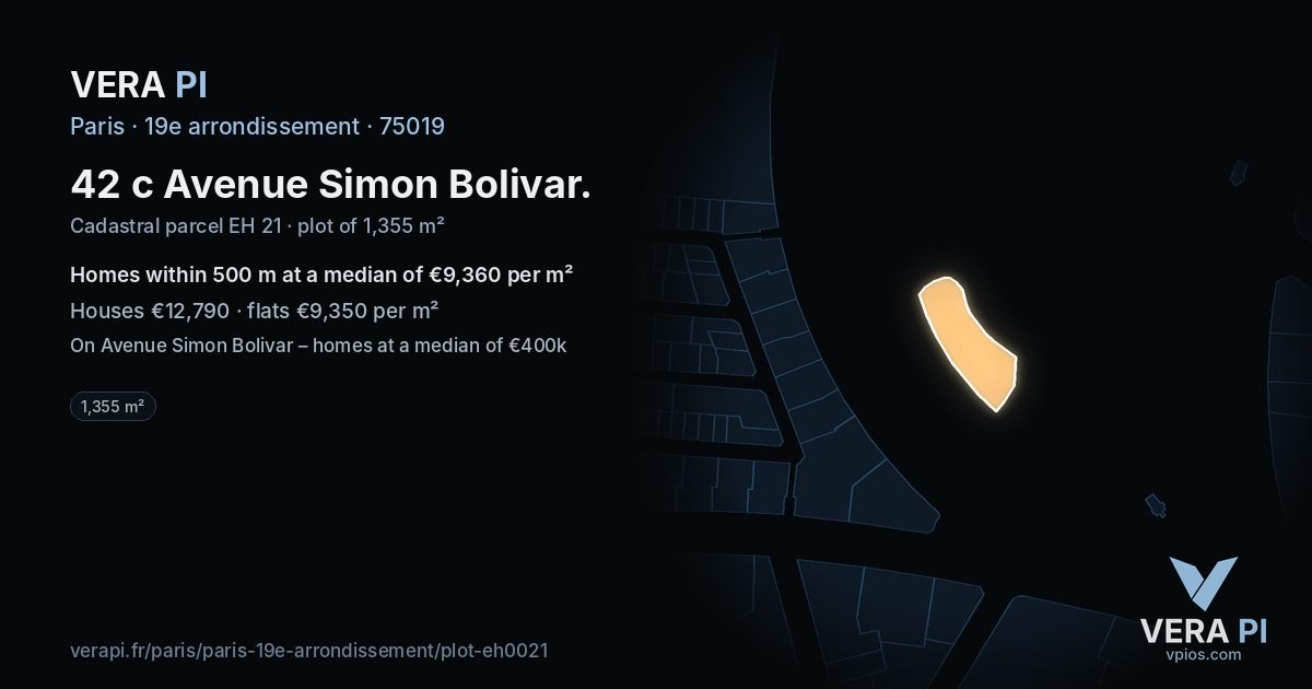 42 c Avenue Simon Bolivar, 19e arrondissement at night – the plot lit, the parcels around coloured by the prices near them