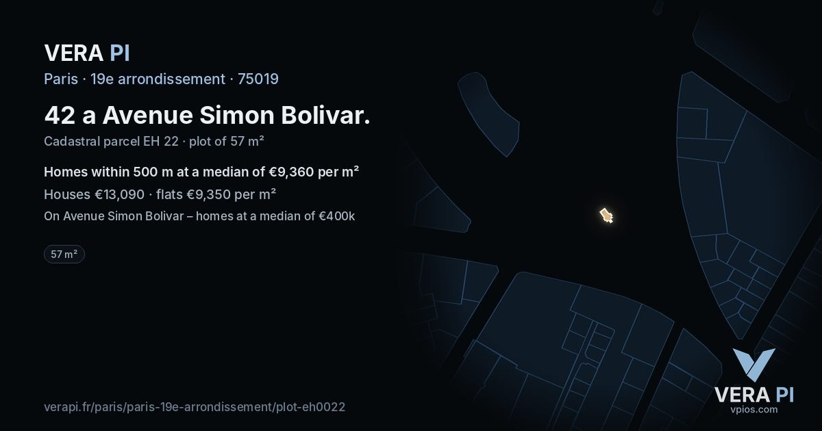 42 a Avenue Simon Bolivar, 19e arrondissement at night – the plot lit, the parcels around coloured by the prices near them