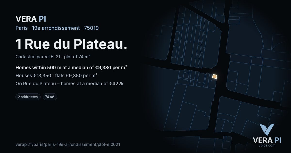 1 Rue du Plateau, 19e arrondissement at night – the plot lit, the parcels around coloured by the prices near them