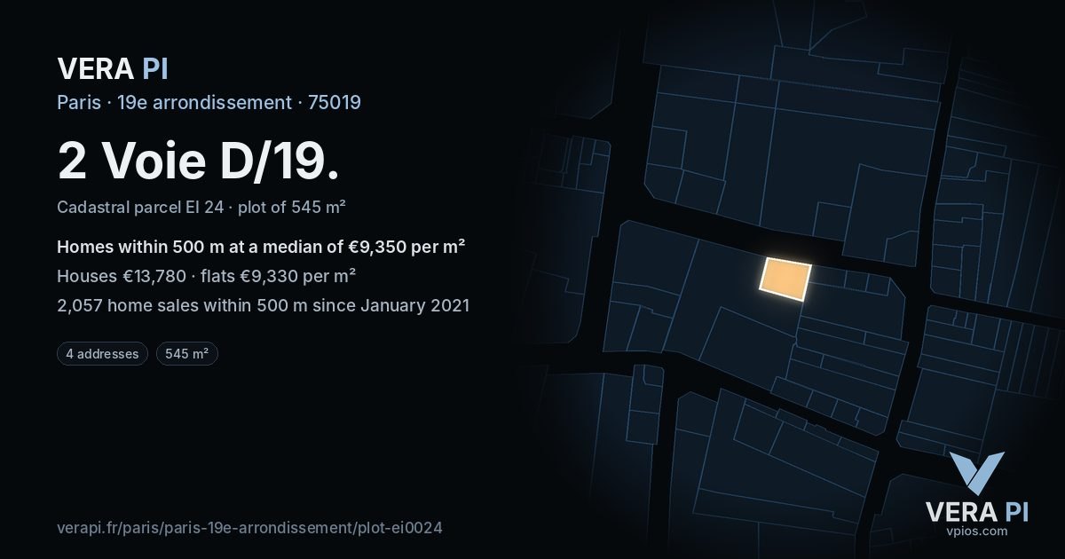 2 Voie D/19, 19e arrondissement at night – the plot lit, the parcels around coloured by the prices near them