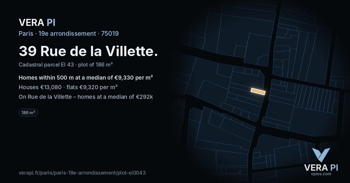 39 Rue de la Villette, 19e arrondissement at night – the plot lit, the parcels around coloured by the prices near them