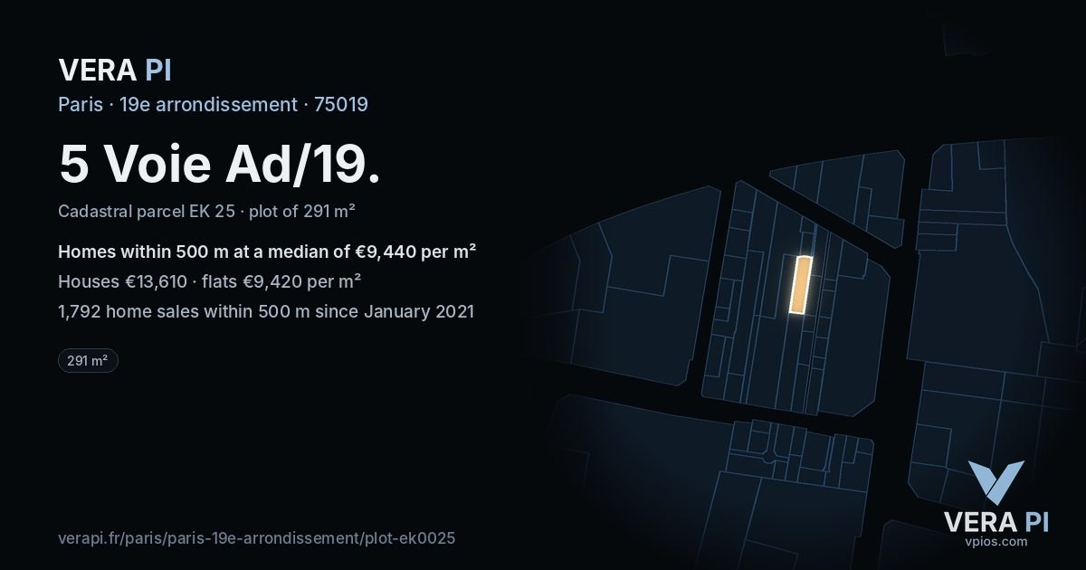 5 Voie Ad/19, 19e arrondissement at night – the plot lit, the parcels around coloured by the prices near them