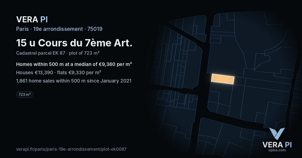 15 u Cours du 7ème Art, 19e arrondissement at night – the plot lit, the parcels around coloured by the prices near them