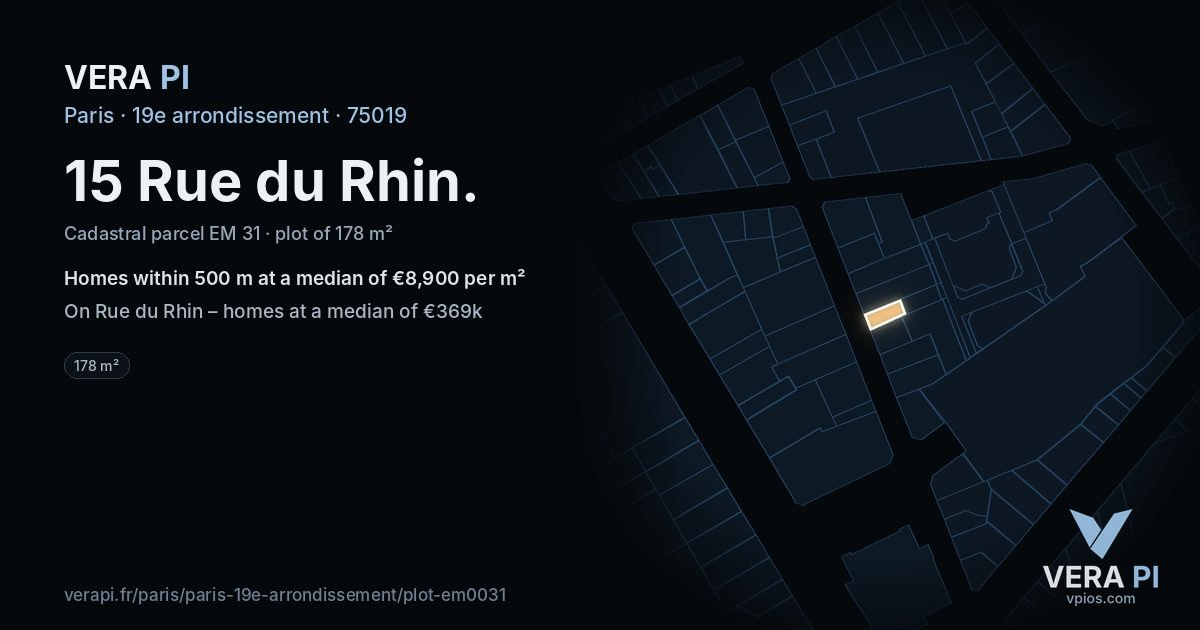 15 Rue du Rhin, 19e arrondissement at night – the plot lit, the parcels around coloured by the prices near them