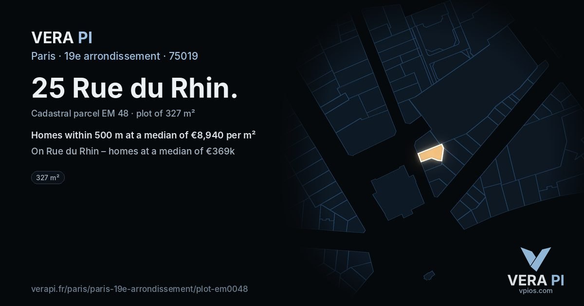 25 Rue du Rhin, 19e arrondissement at night – the plot lit, the parcels around coloured by the prices near them
