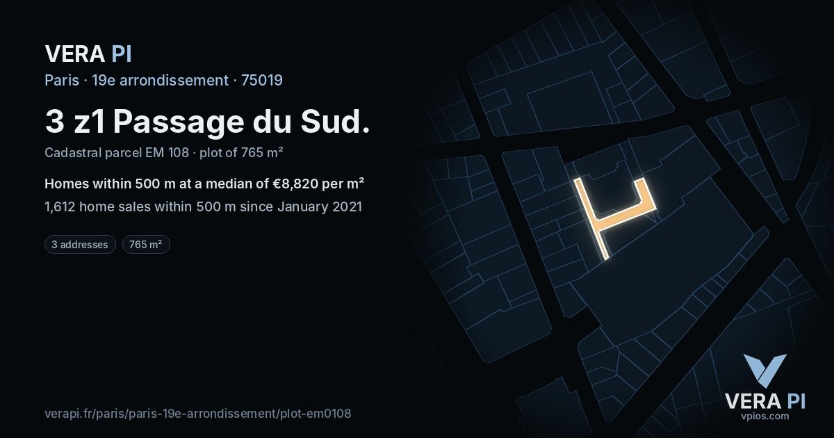 3 z1 Passage du Sud, 19e arrondissement at night – the plot lit, the parcels around coloured by the prices near them