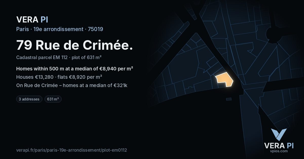 79 Rue de Crimée, 19e arrondissement at night – the plot lit, the parcels around coloured by the prices near them