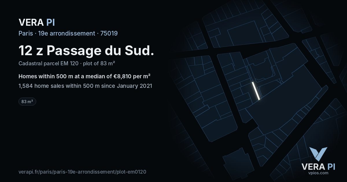 12 z Passage du Sud, 19e arrondissement at night – the plot lit, the parcels around coloured by the prices near them