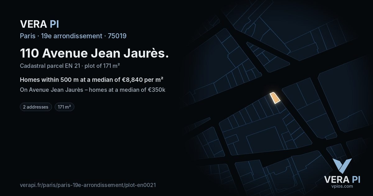 110 Avenue Jean Jaurès, 19e arrondissement at night – the plot lit, the parcels around coloured by the prices near them