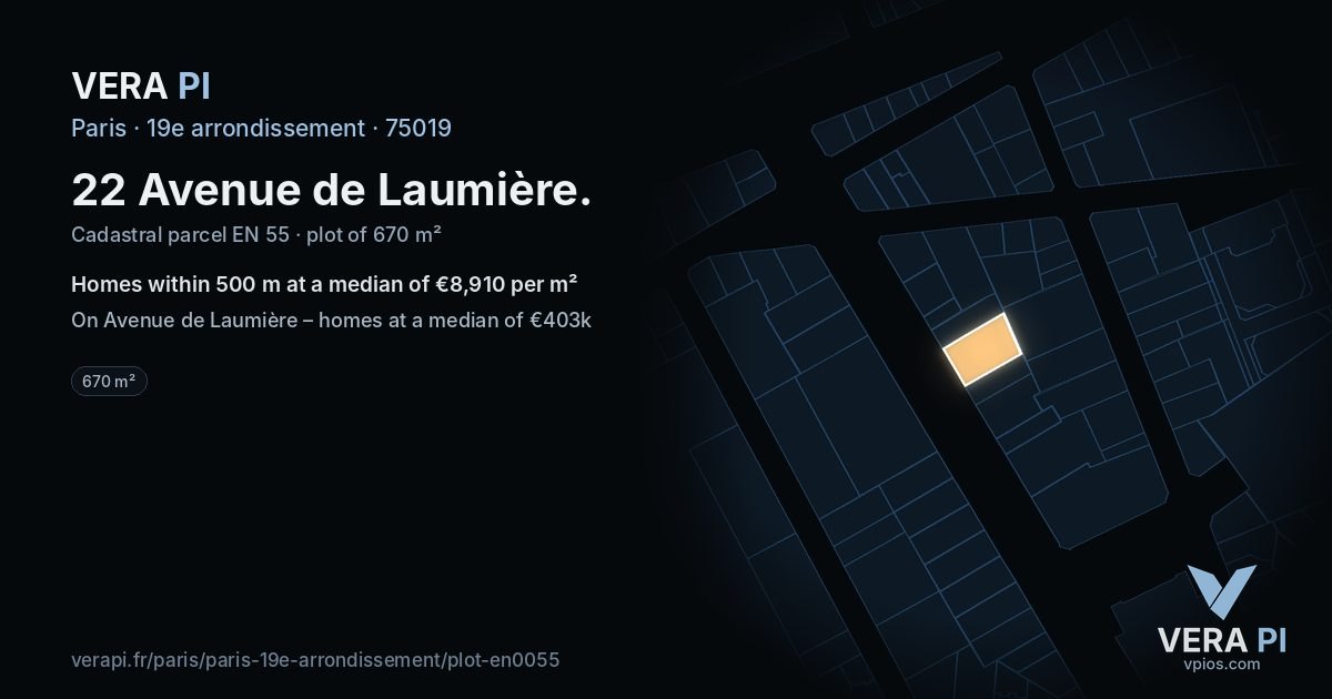 22 Avenue de Laumière, 19e arrondissement at night – the plot lit, the parcels around coloured by the prices near them