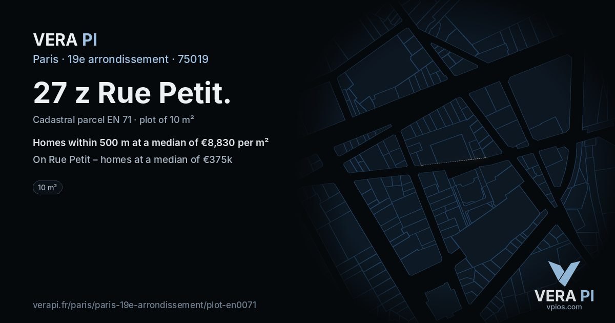 27 z Rue Petit, 19e arrondissement at night – the plot lit, the parcels around coloured by the prices near them