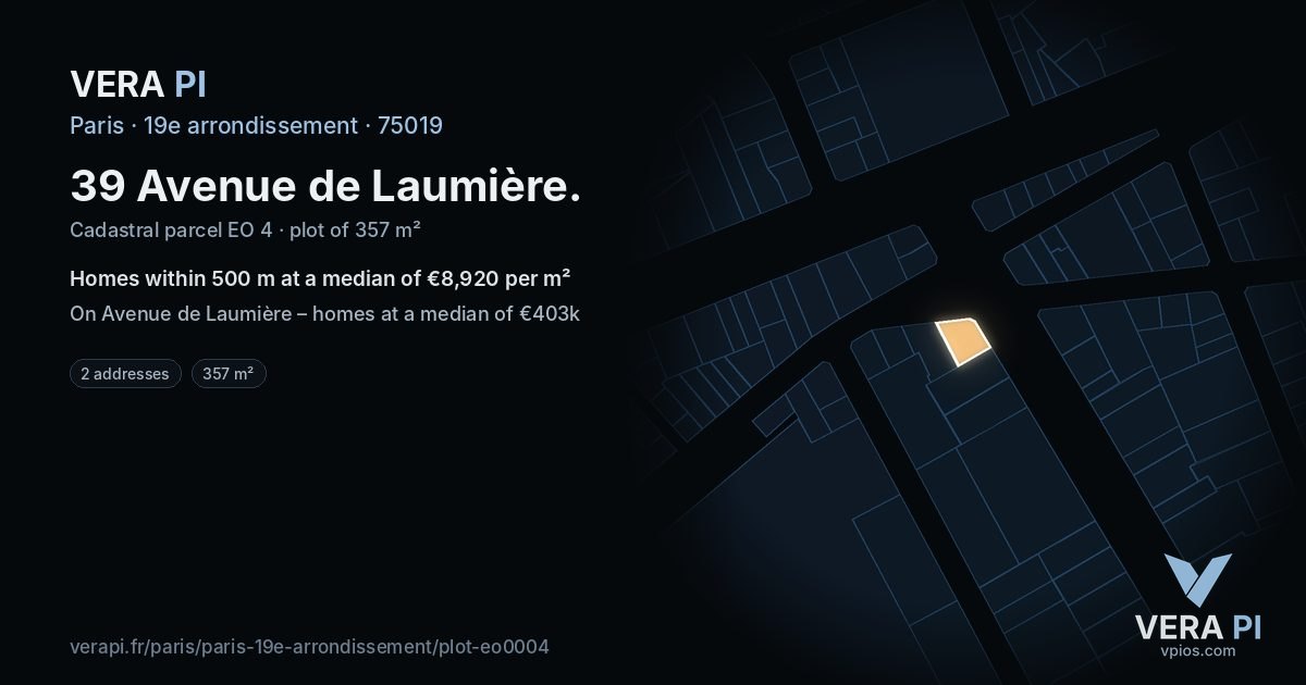 39 Avenue de Laumière, 19e arrondissement at night – the plot lit, the parcels around coloured by the prices near them