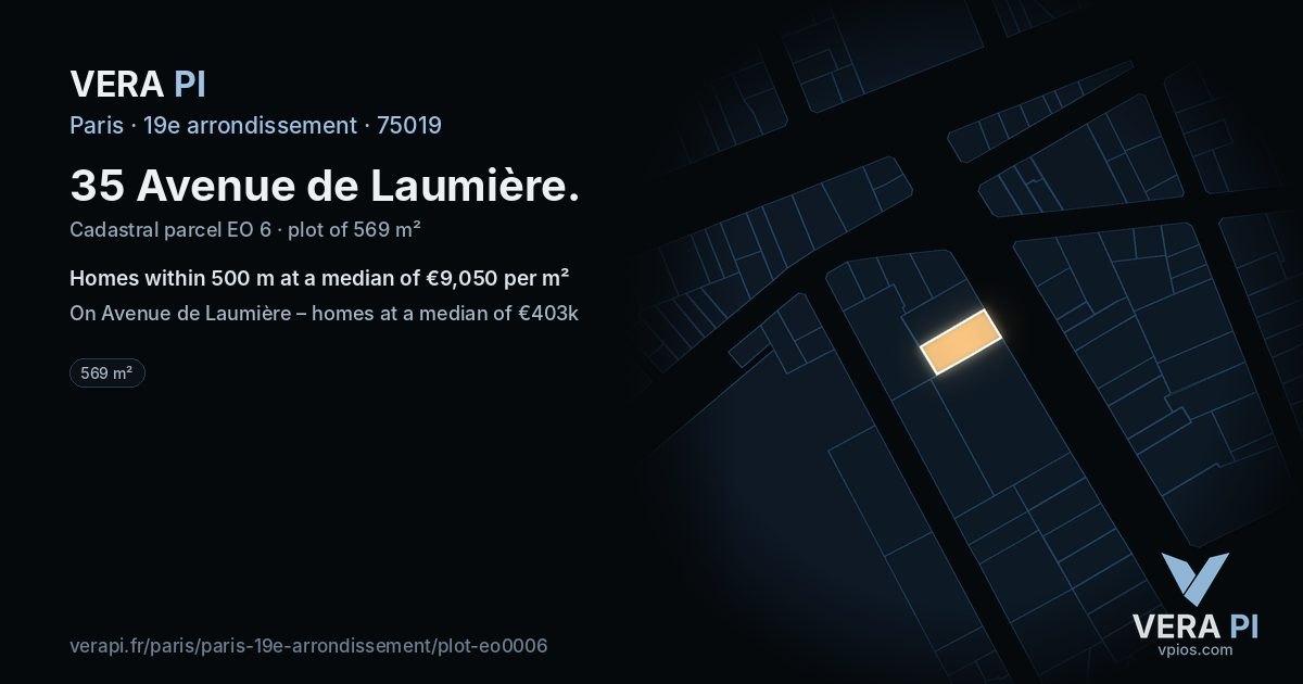 35 Avenue de Laumière, 19e arrondissement at night – the plot lit, the parcels around coloured by the prices near them