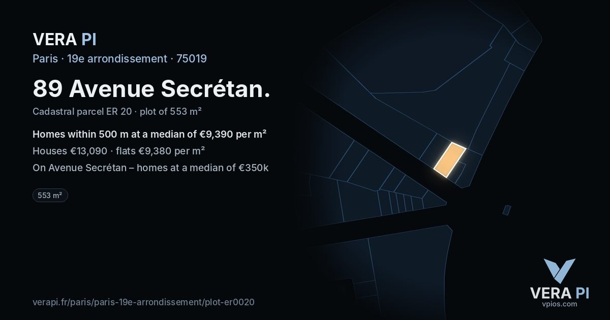 89 Avenue Secrétan, 19e arrondissement at night – the plot lit, the parcels around coloured by the prices near them