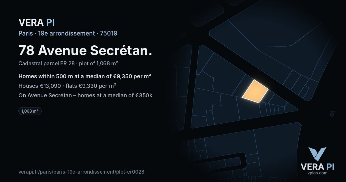 78 Avenue Secrétan, 19e arrondissement at night – the plot lit, the parcels around coloured by the prices near them